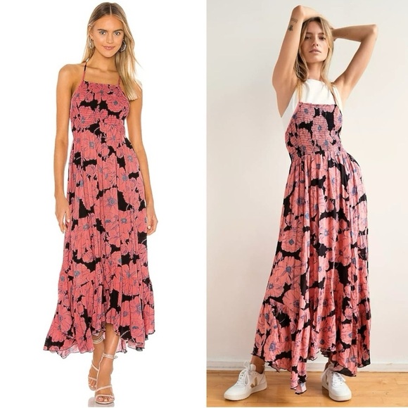 Free People Pink and Black Floral High Low Dress - Picture 1 of 6
